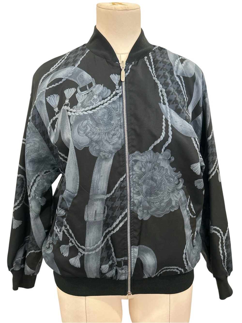 St. John monochromatic, equestrian, reversible, bomber jackets, blue size small